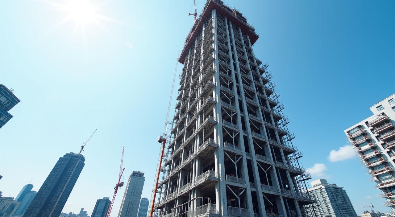 建設中の高層ビルの鉄骨構造。